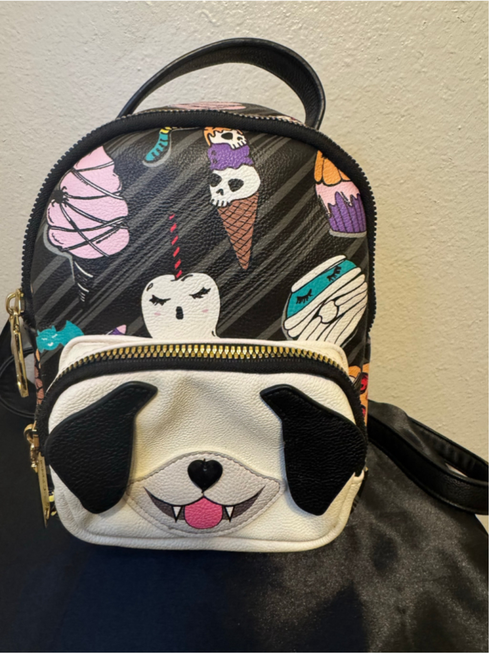 RARE Betsey Johnson Kitsch Halloween Vampire Dog Mini Backpack Spooky